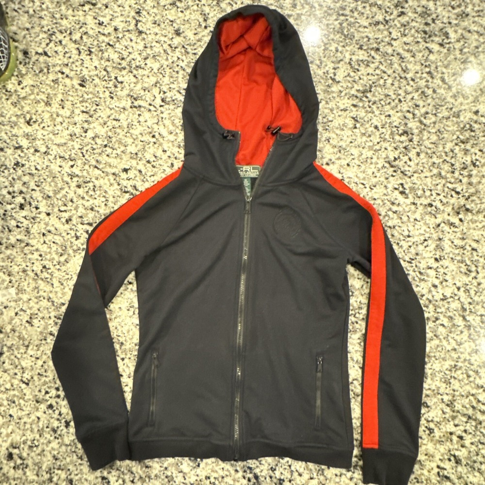 LRL Ralph Lauren Black Red Zip Up Athletic Hoodie XS Extra Small #811